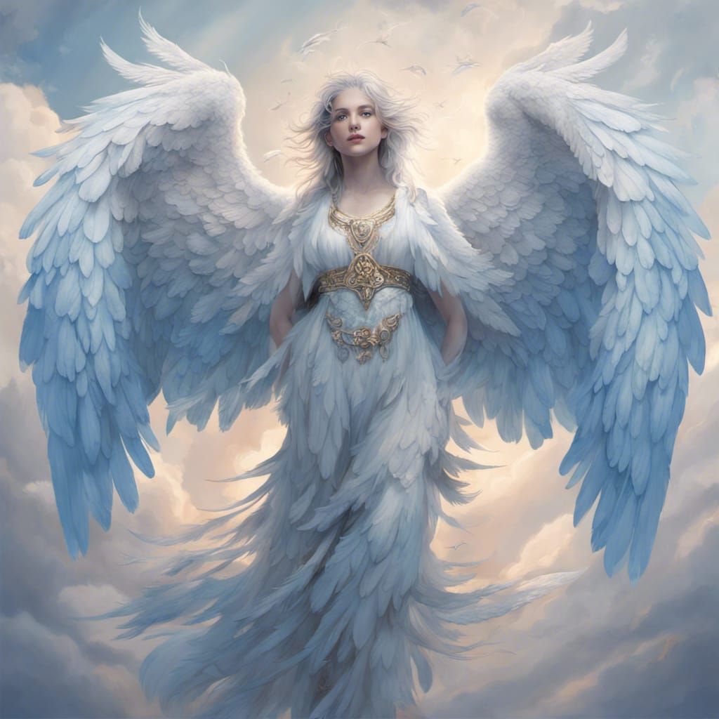 Regal Angel with Colorful Eyes and Wings