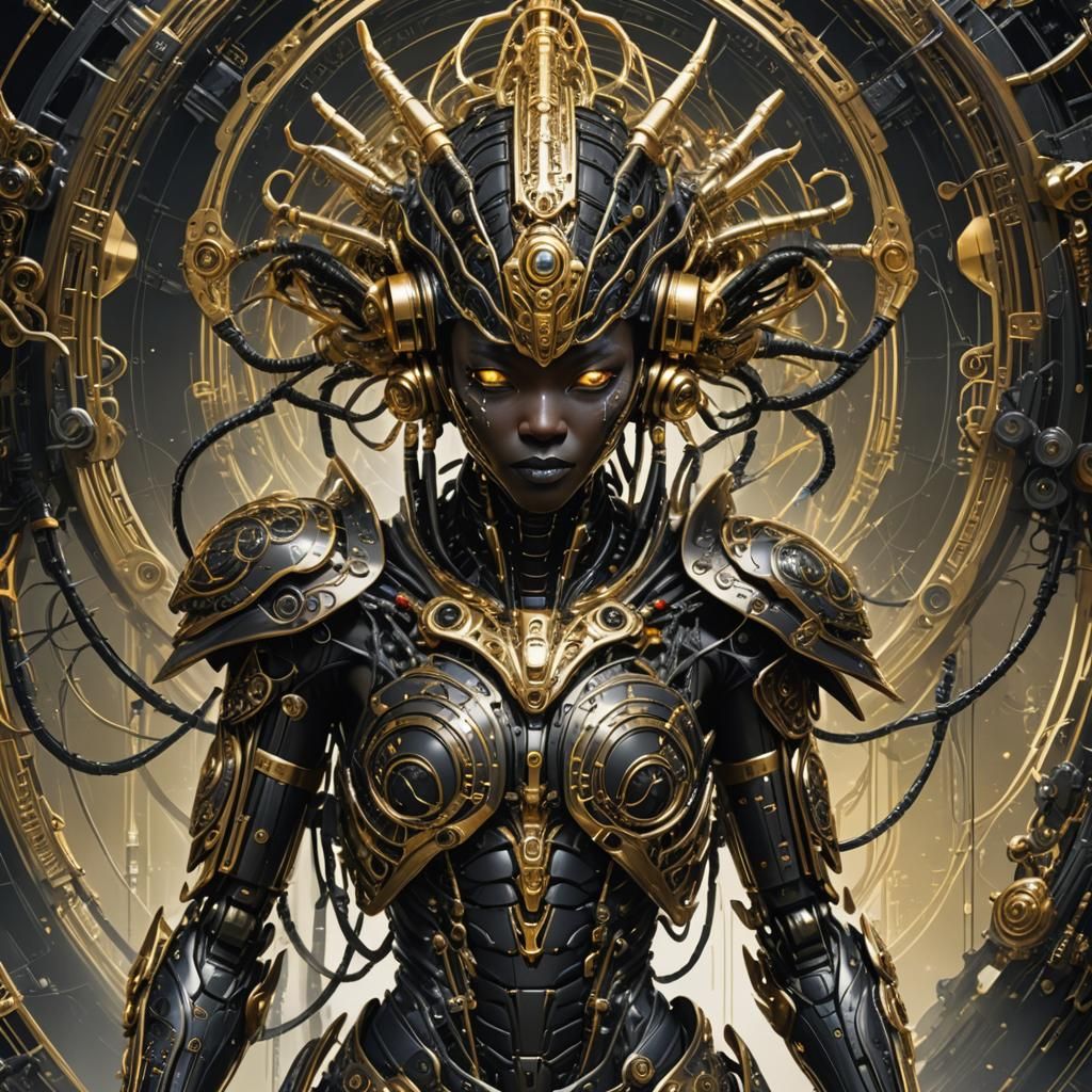 Alien-Human Hybrid in Robotic Armor, Yoshitaka Amano Style