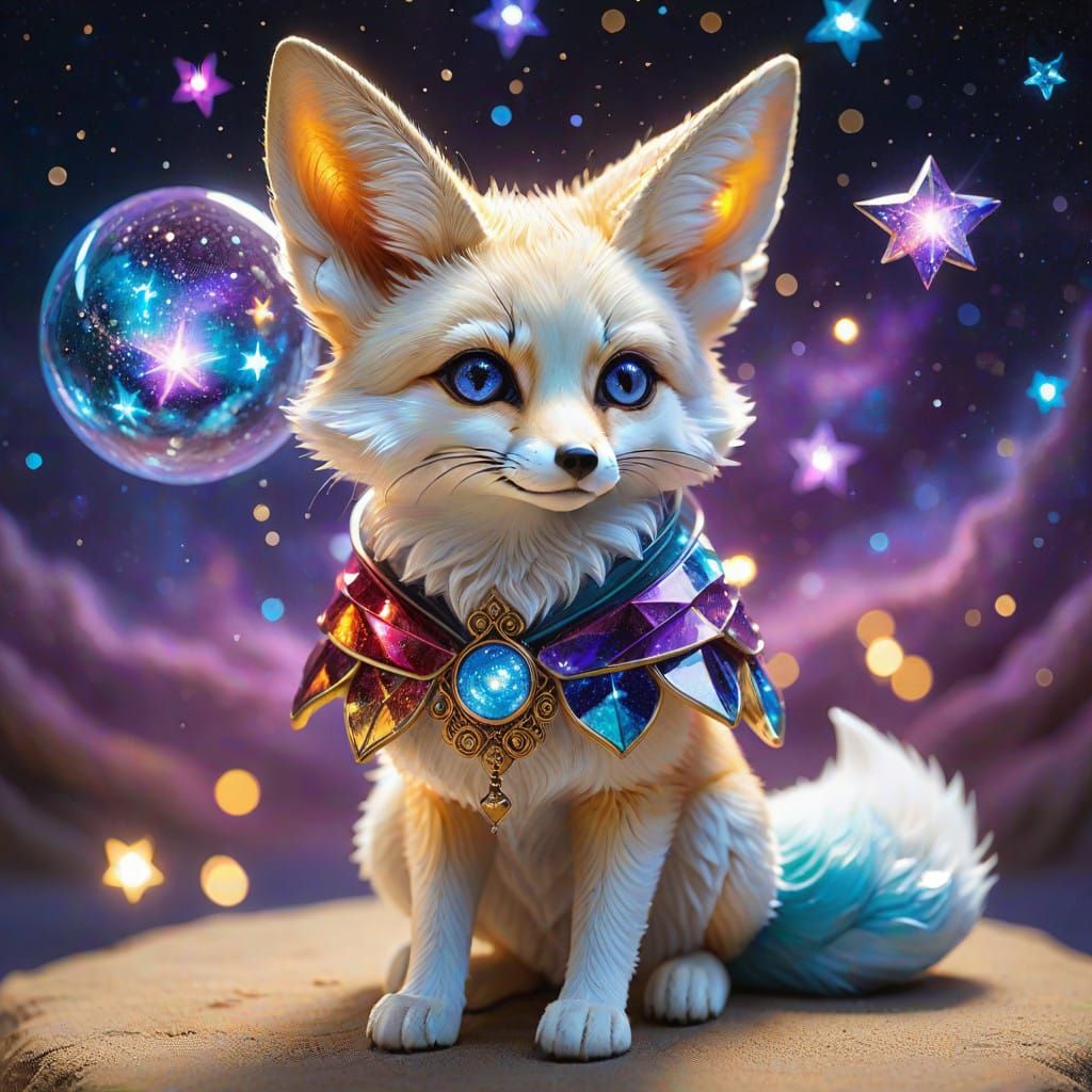 Whimsical Fennec Fox in Vibrant, Iridescent Glazes