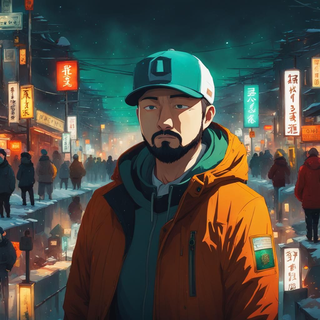 Anime Portrait in South Park Scene, Watercolor Style