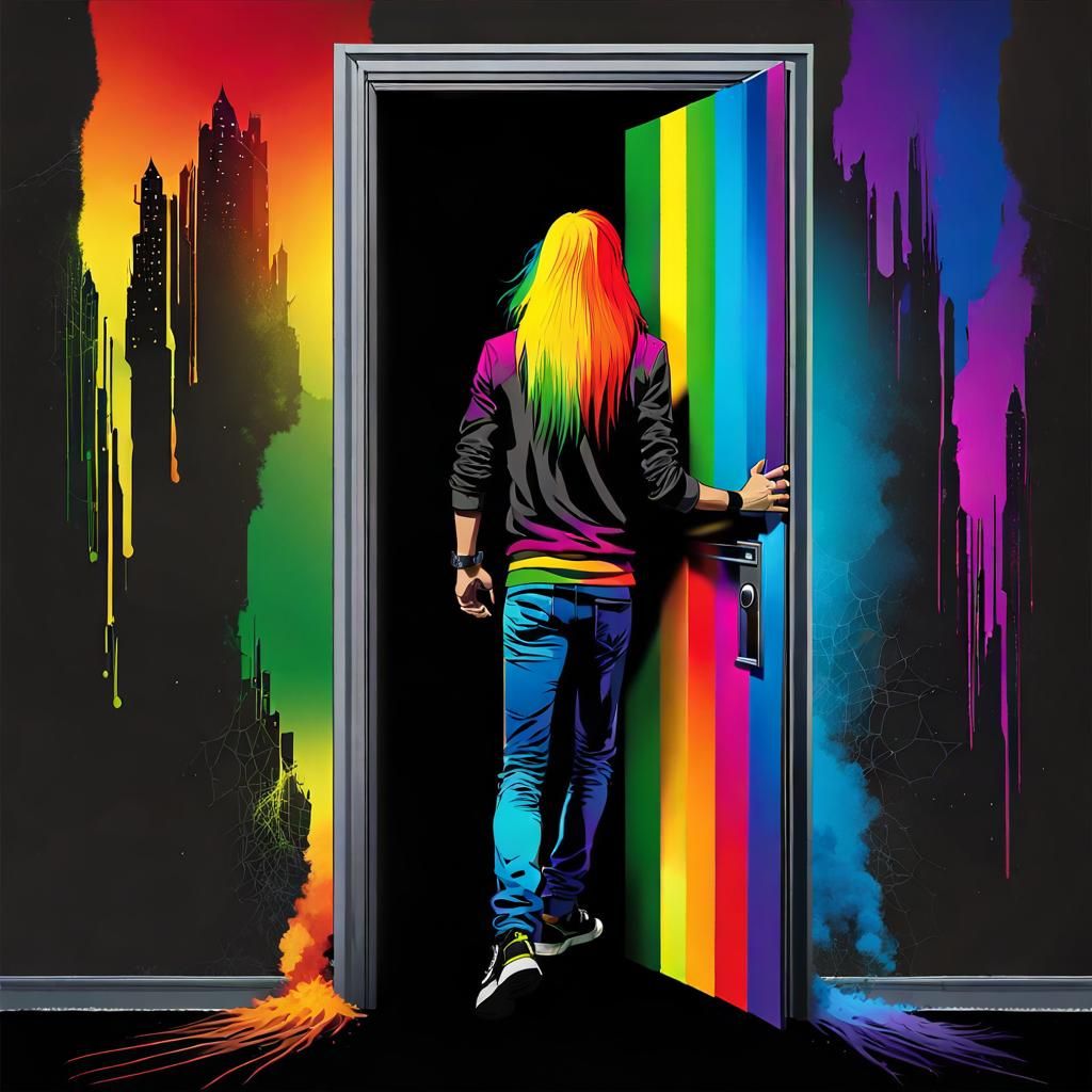 Rainbow Goth Punk Man Steps Out of Closet