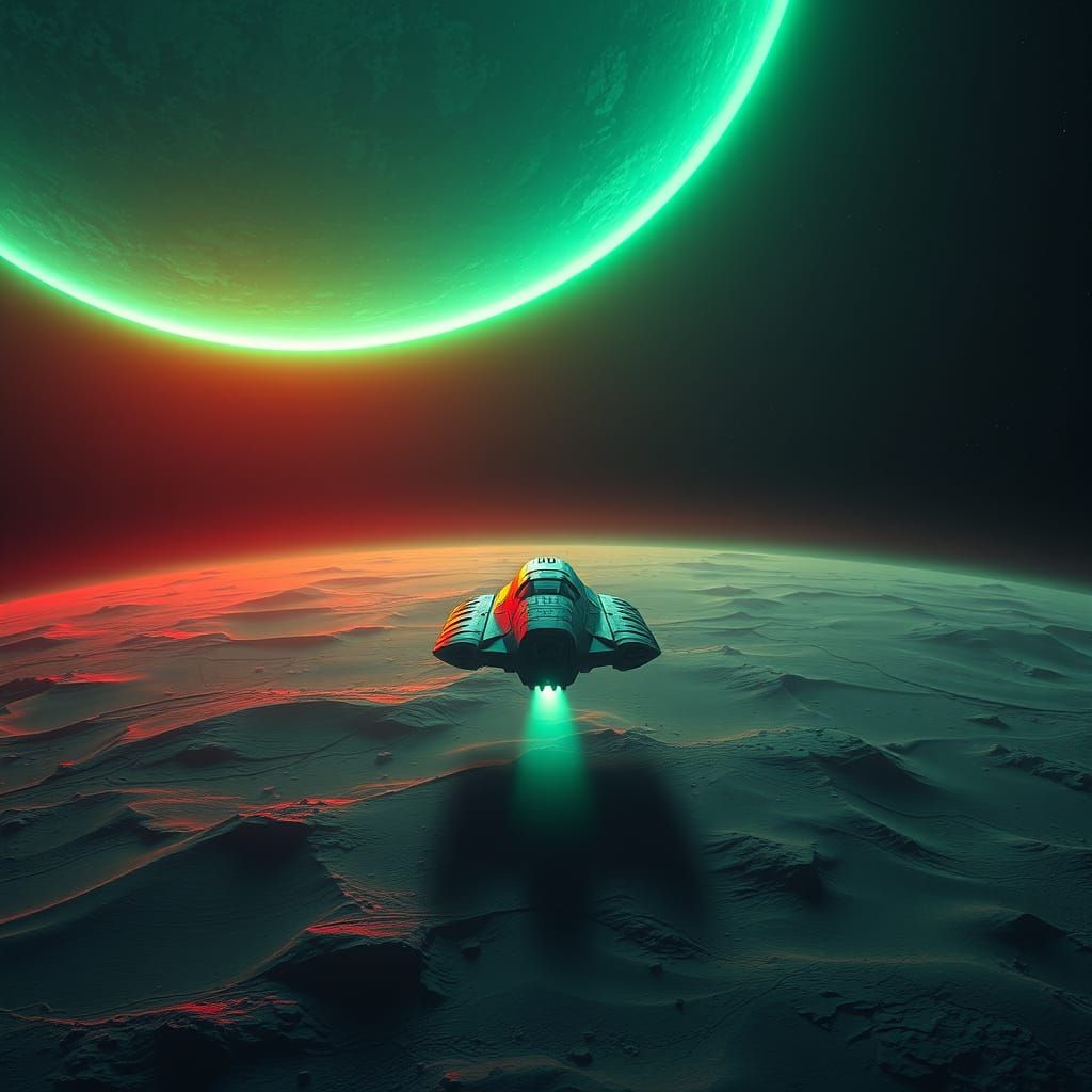 Spacecraft Emerges on Krypton's Moonlit Surface