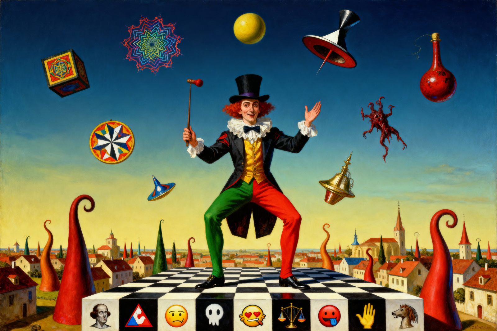 Whimsical Trickster in Surrealist Oil Painting