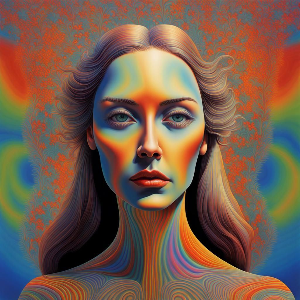 Psychedelic Portrait of Eccentric Lady in 1960s Style