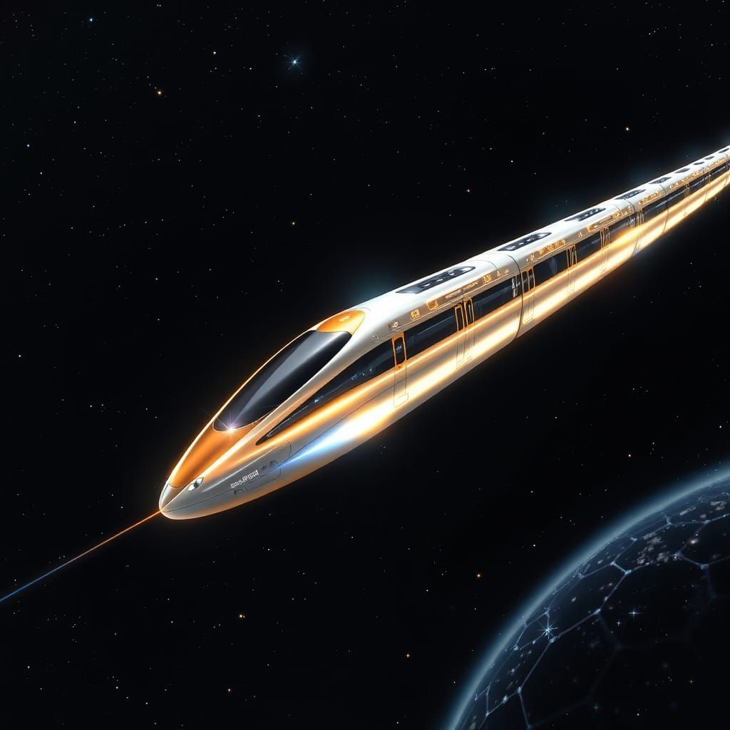 Ethereal Monorail Soars Through Cosmic Vortex in Cyberpunk A...