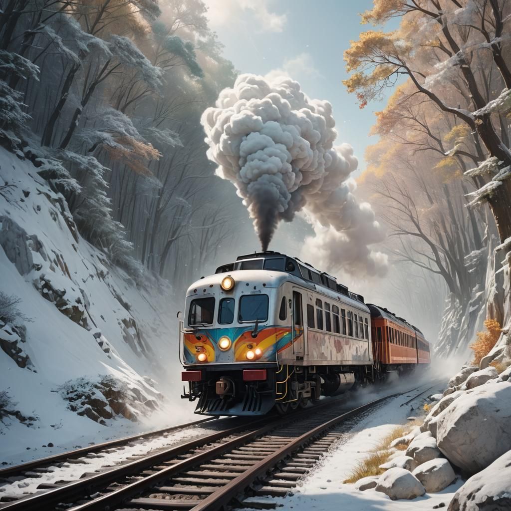 Magical Train Freely Floating in White Void