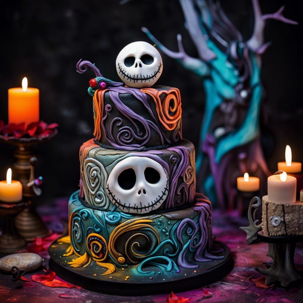 Nightmare Before Christmas Themed Wedding Cake
