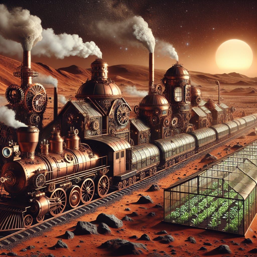 Steampunk Colony on Mars: Houses, Food and Transportation