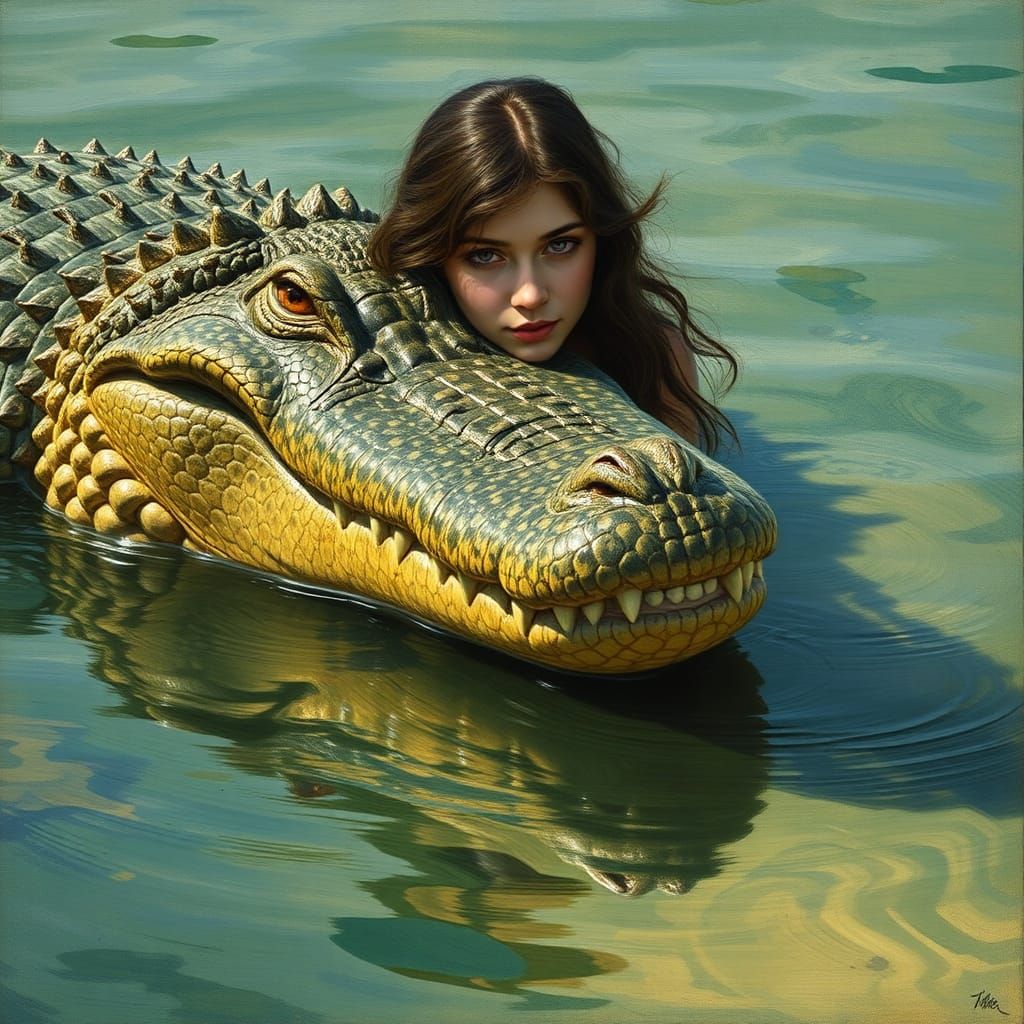 Crocodile Gaze: A Surreal Impression in Cubist Style