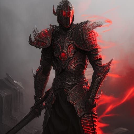 Intricate Dark Warrior in Black and Red Armor