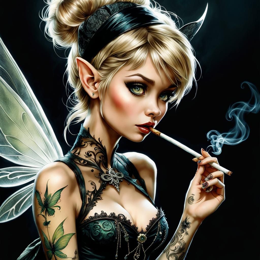 Tinkerbell grew up, converted to Gothic style and took up smoking