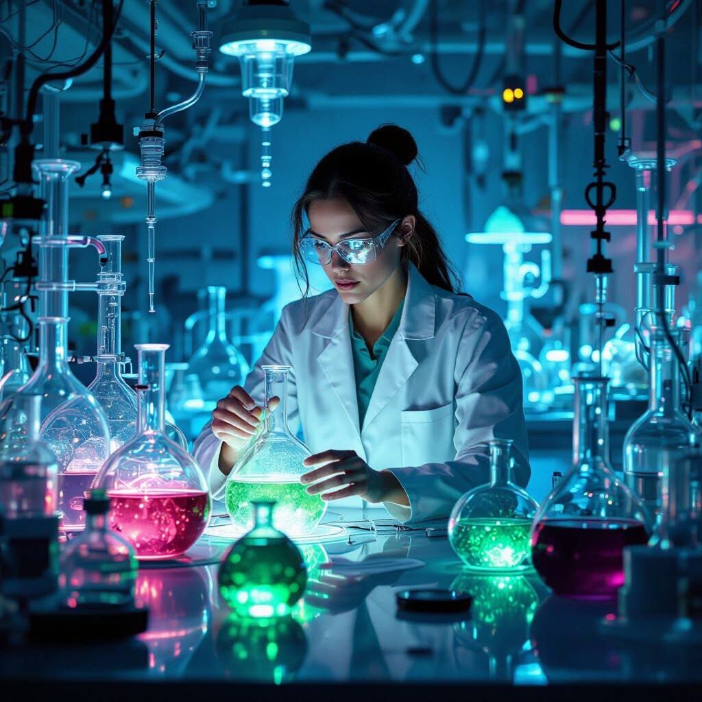 Surreal Sci-Fi Laboratory with Glowing Equipment