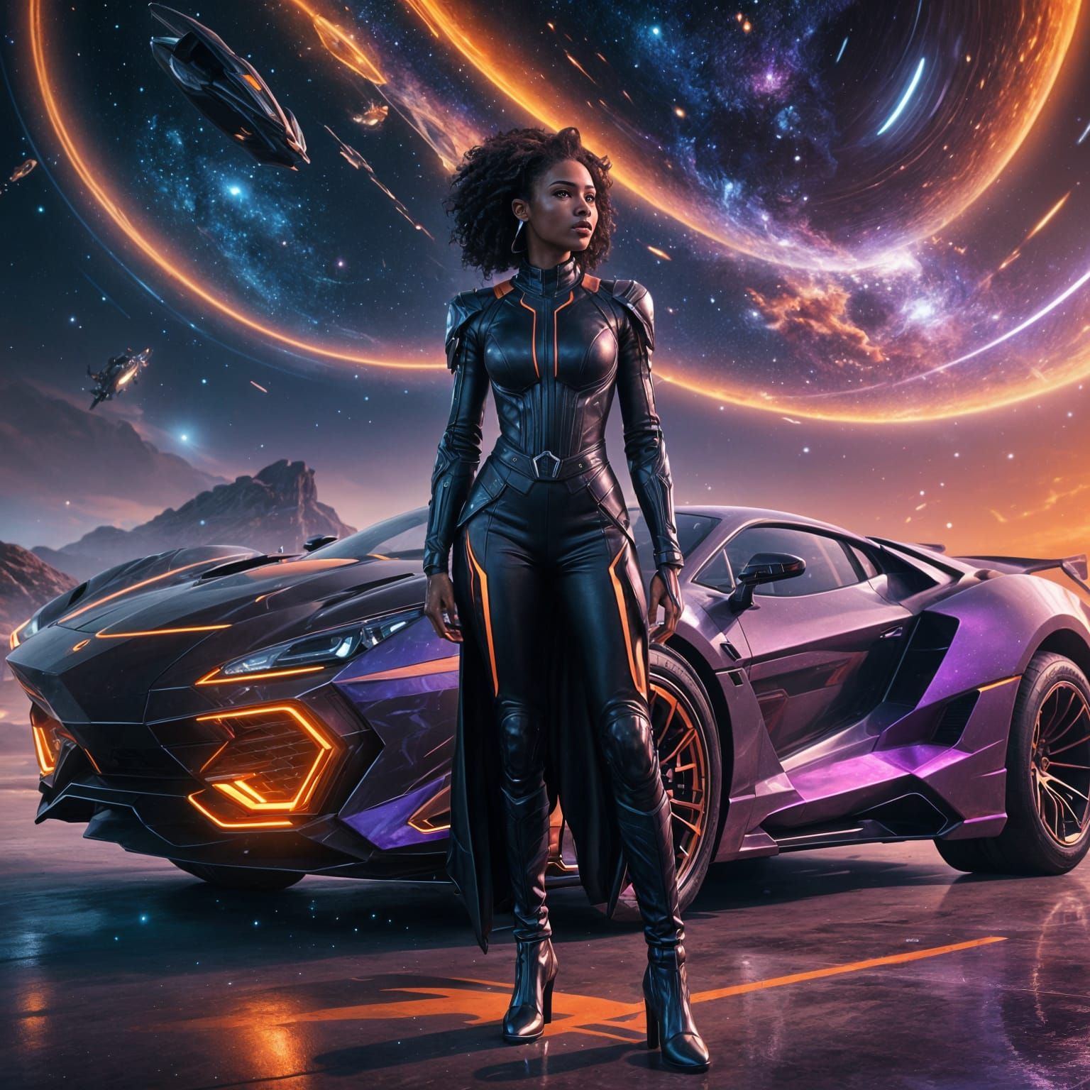 Futuristic Supercar Soaring Through the Galaxy