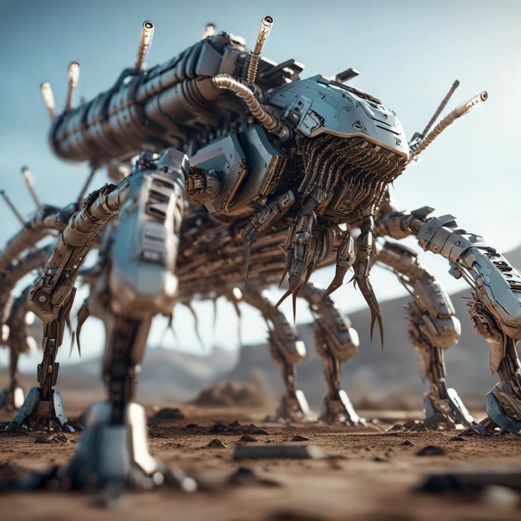 Futuristic Military Centipede Mech in Epic Battle