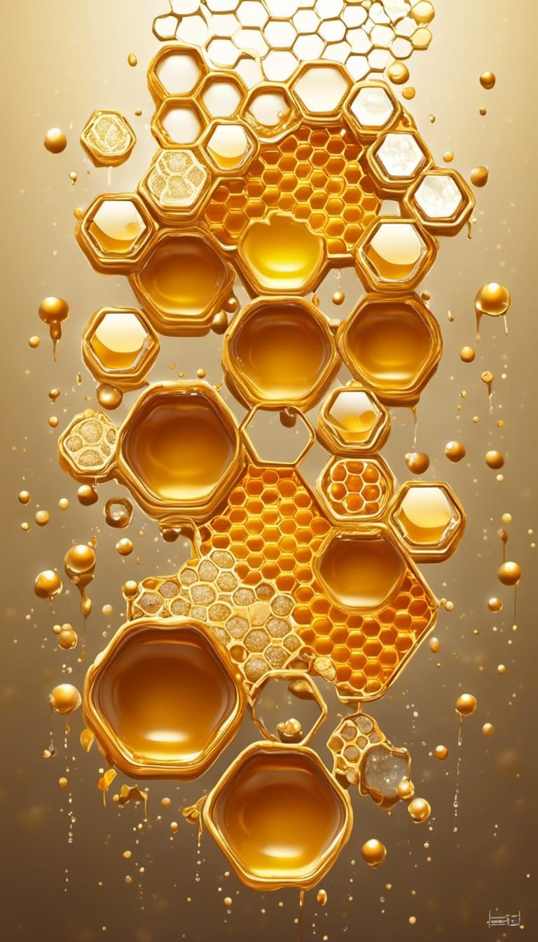 Golden Honeycomb Dripping Honey in Hyperreal Detail