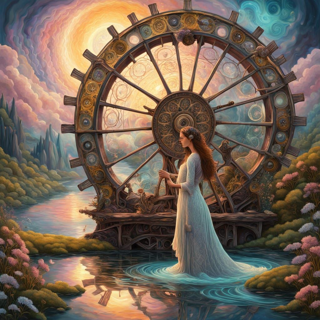 Ethereal Steampunk Goddess Amidst Cosmic Dreamscape