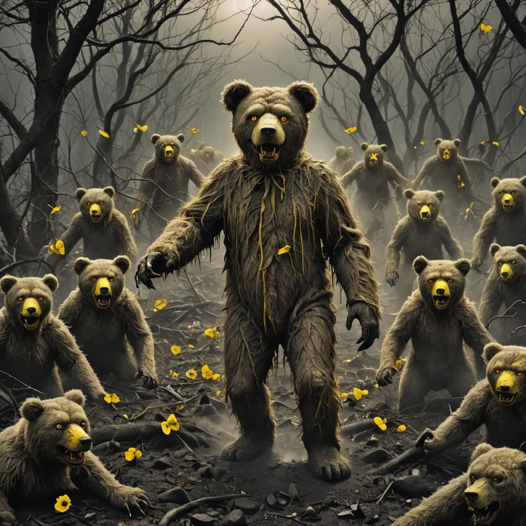 Nightmarish Teddy Bear with Evil Eyes: Horror Illustration