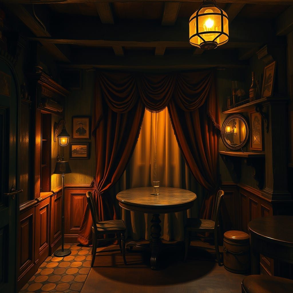 Rustic Tavern with Velvet-Draped Table