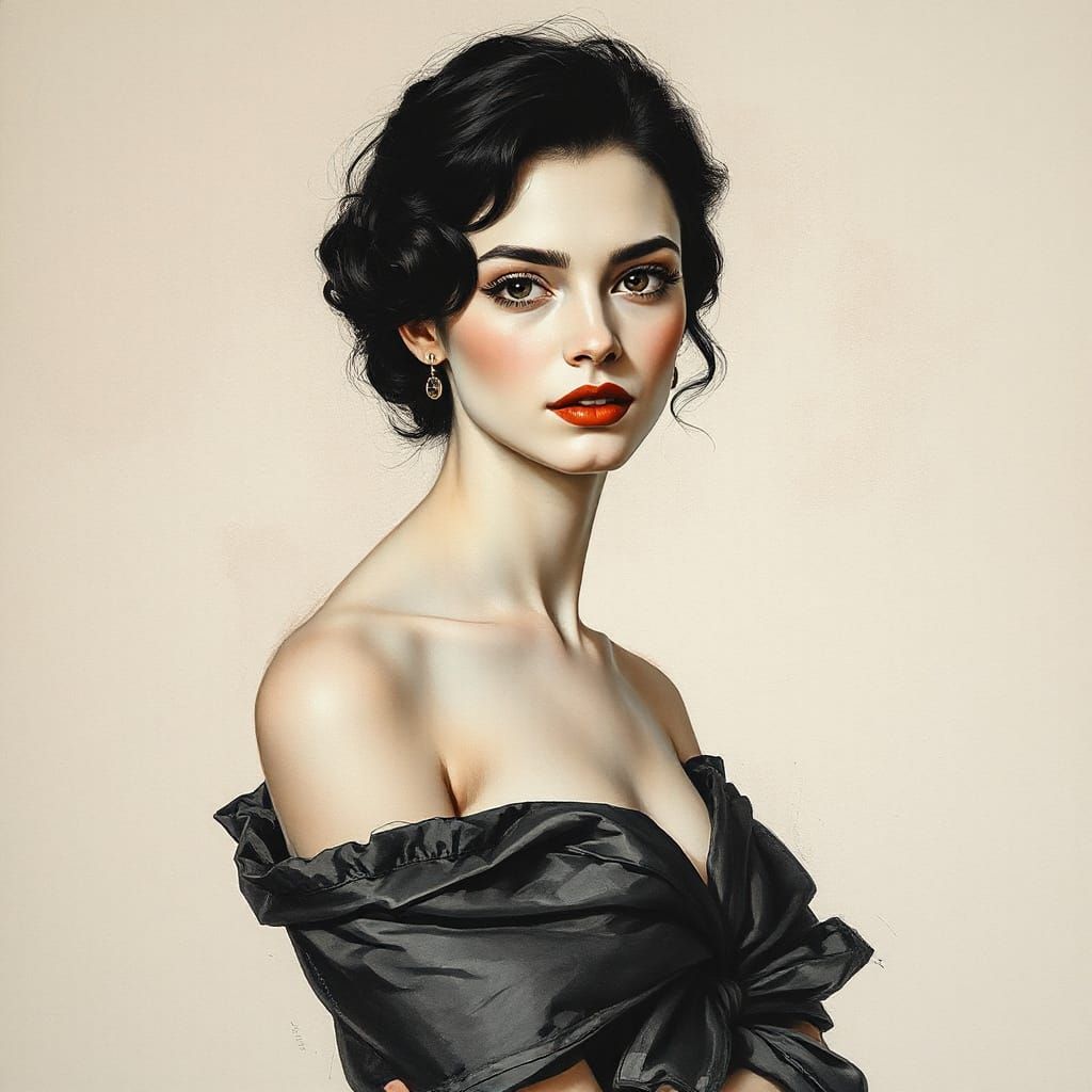 Elegant Woman's Portrait in Charcoal and Watercolour