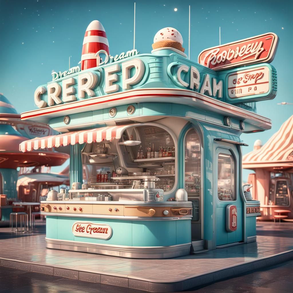 Retro 1950s futuristic Ice Cream Shop