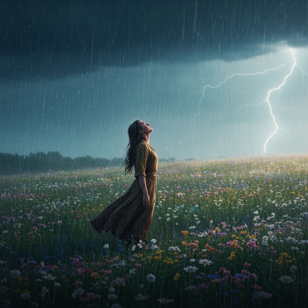 Lone Figure in Wildflower Field, Hyperrealistic Art