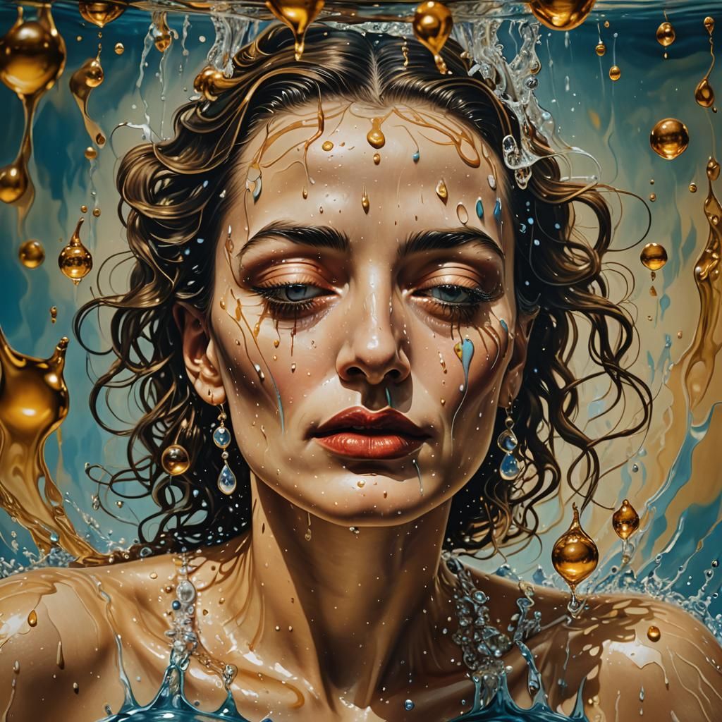 Surrealist Crying Woman Submerged in Water