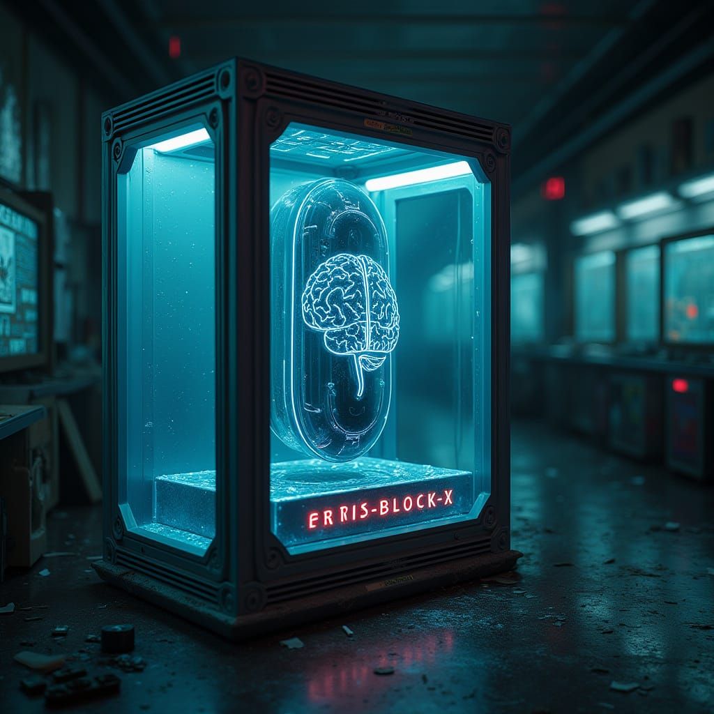 Sleek, Metallic-Blue Capsule with Glowing Circuitry and Holo...