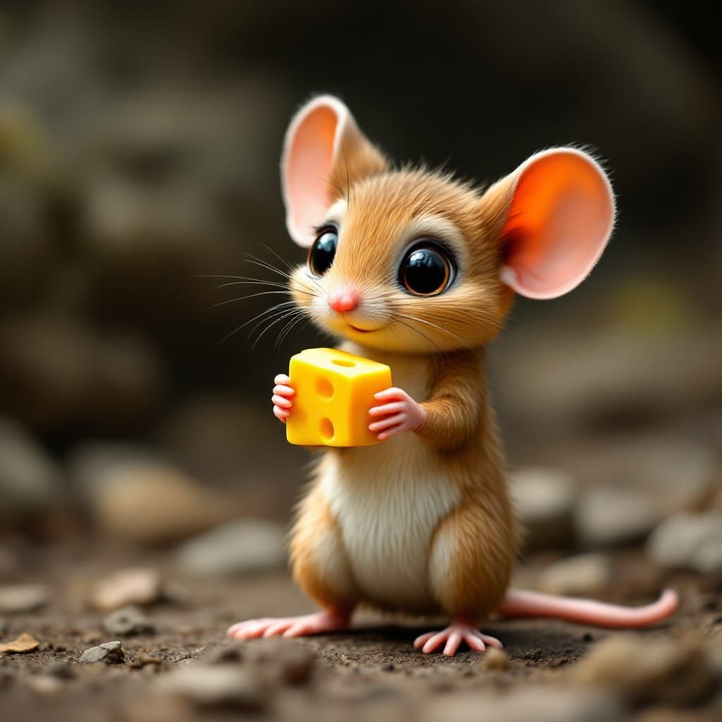 Anthropomorphic Mouse with Cheese in Forest