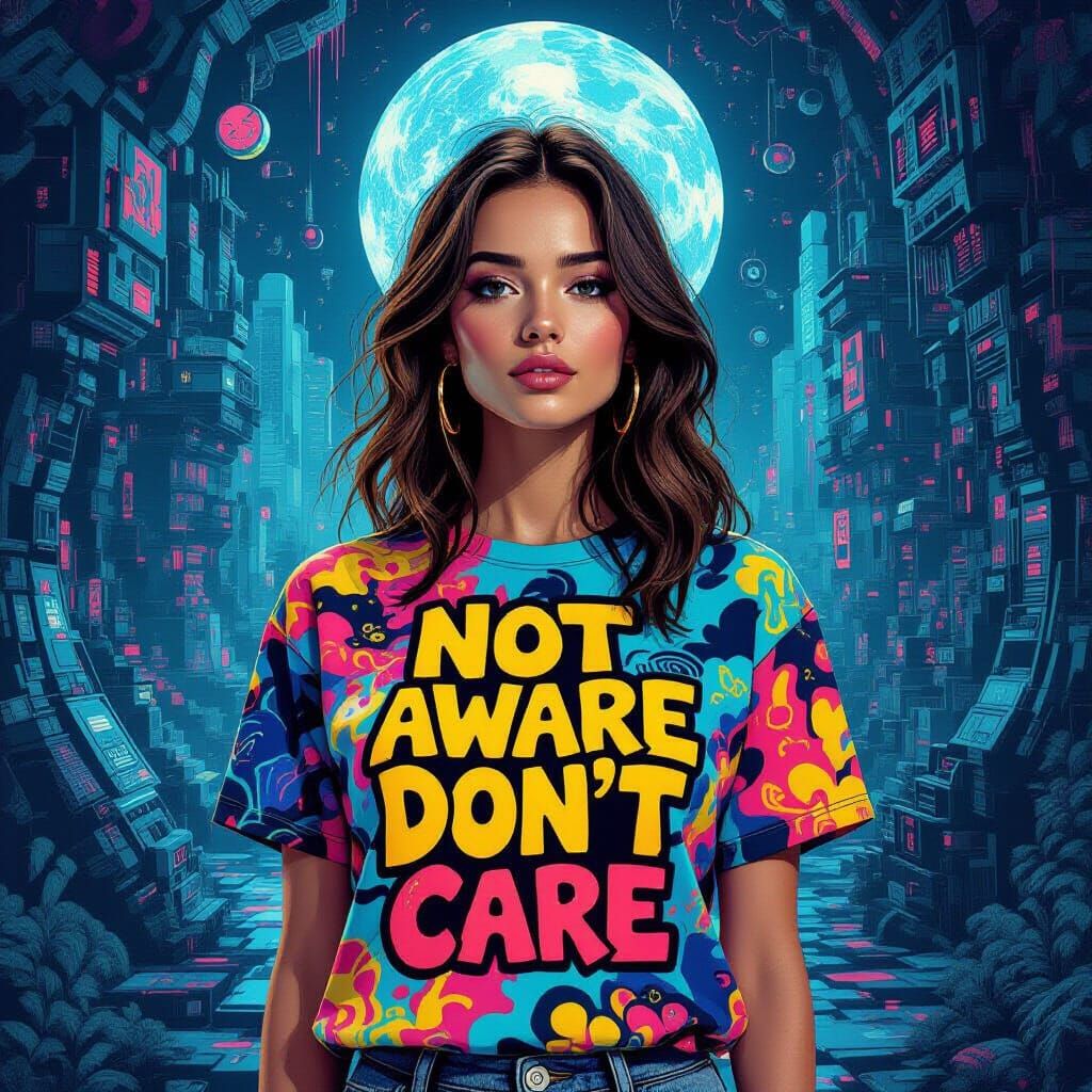 Psychedelic Woman in Graffiti T-Shirt, Moebius Style