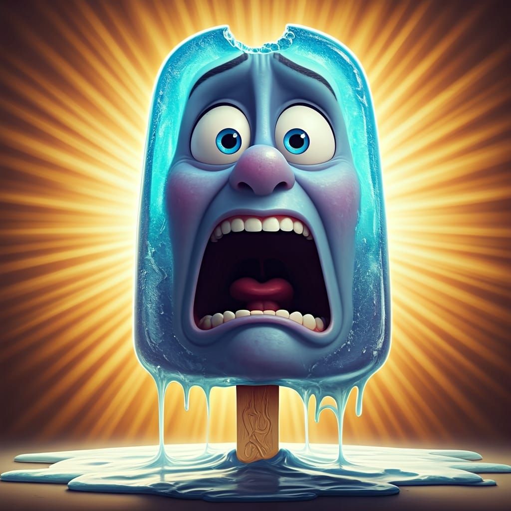 Anthropomorphic Ice Lolly Meltdown: Pixar-Style 3D Art