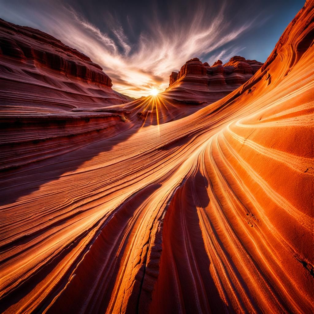 The Wave, Arizona: Sandstone Rock Formation at Sunset