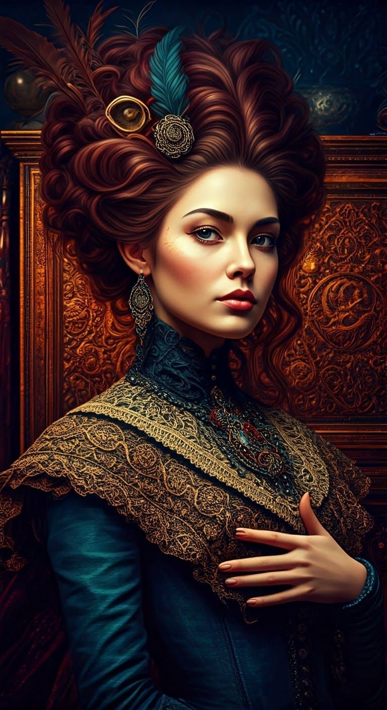 Victorian Woman with Curiosity Cabinet in Hyperrealistic Sty...