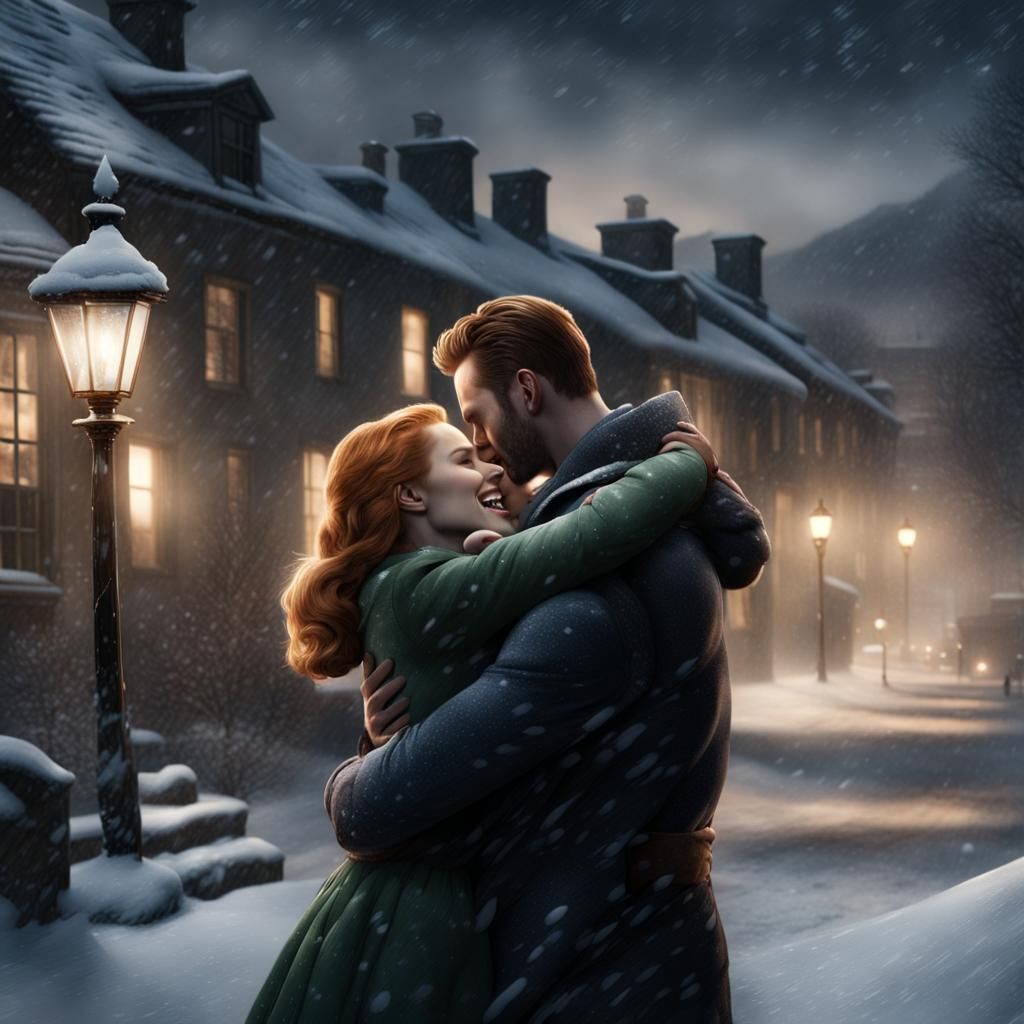 Chris Evans and Jessica Chastain in Winter Landscape