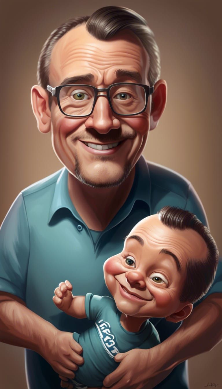 Father and Newborn Caricature: A Joyful First Encounter