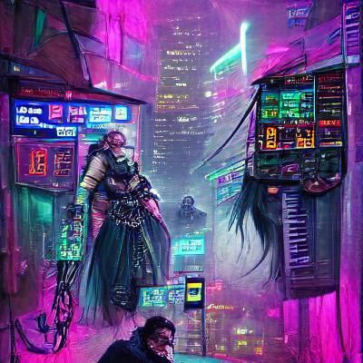 Cyberpunk Fantasy Cityscape with Neon and Magic