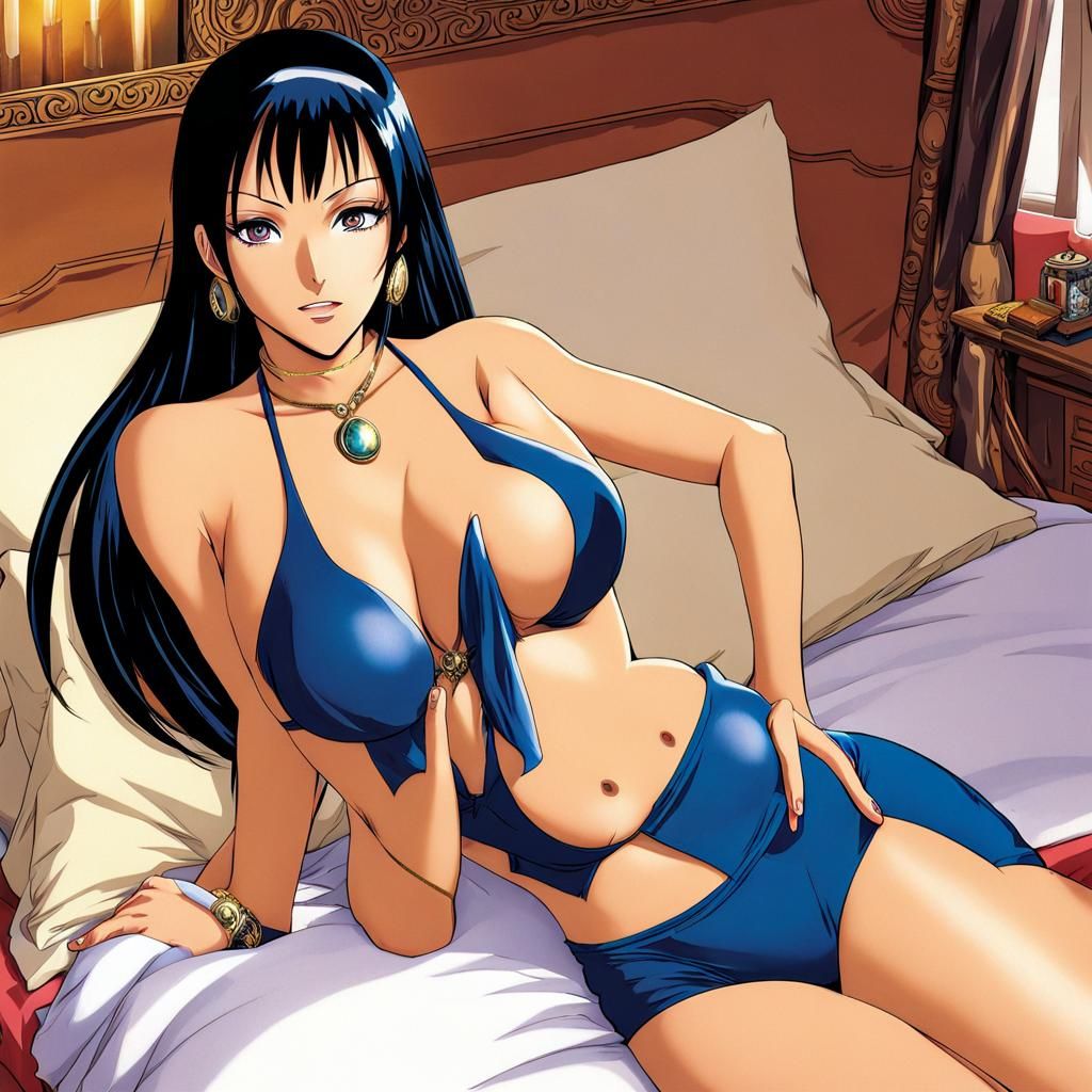 Anime Woman in Bikini Reclining on Bed