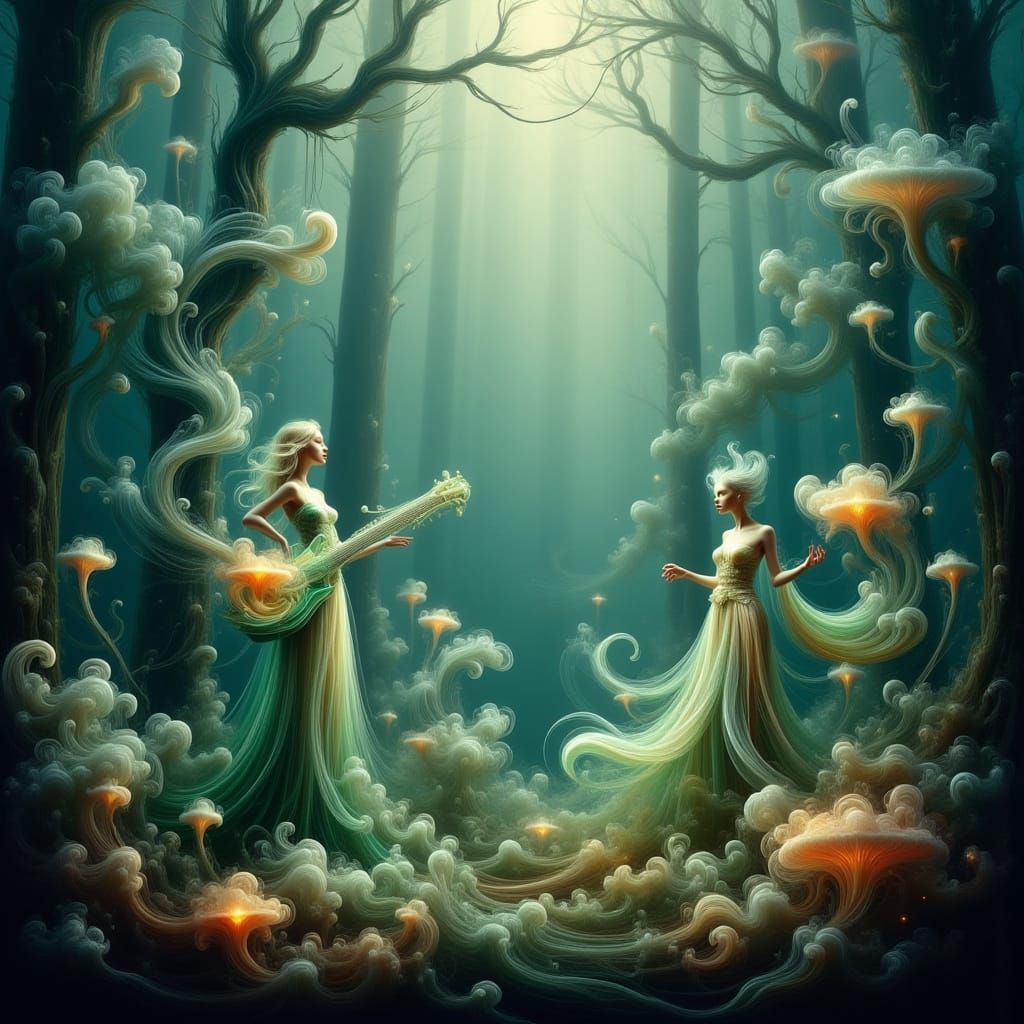 Ethereal Rock Band Amidst Whimsical Forest