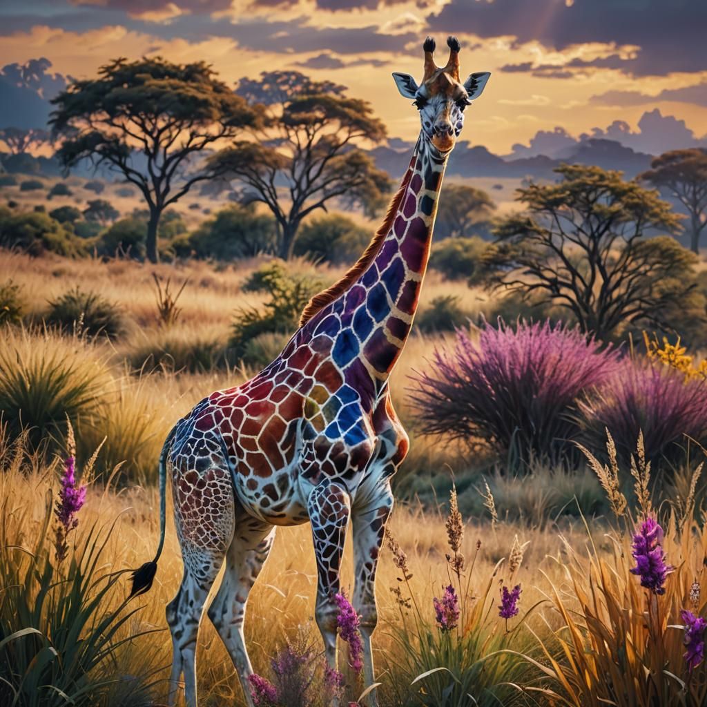Vibrant Giraffe in a Photorealistic Landscape