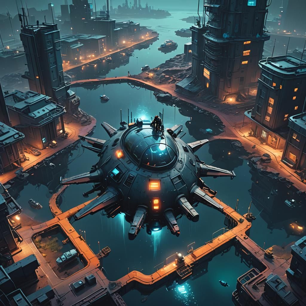 Explorer Ventures into Alien Underwater City in 3D