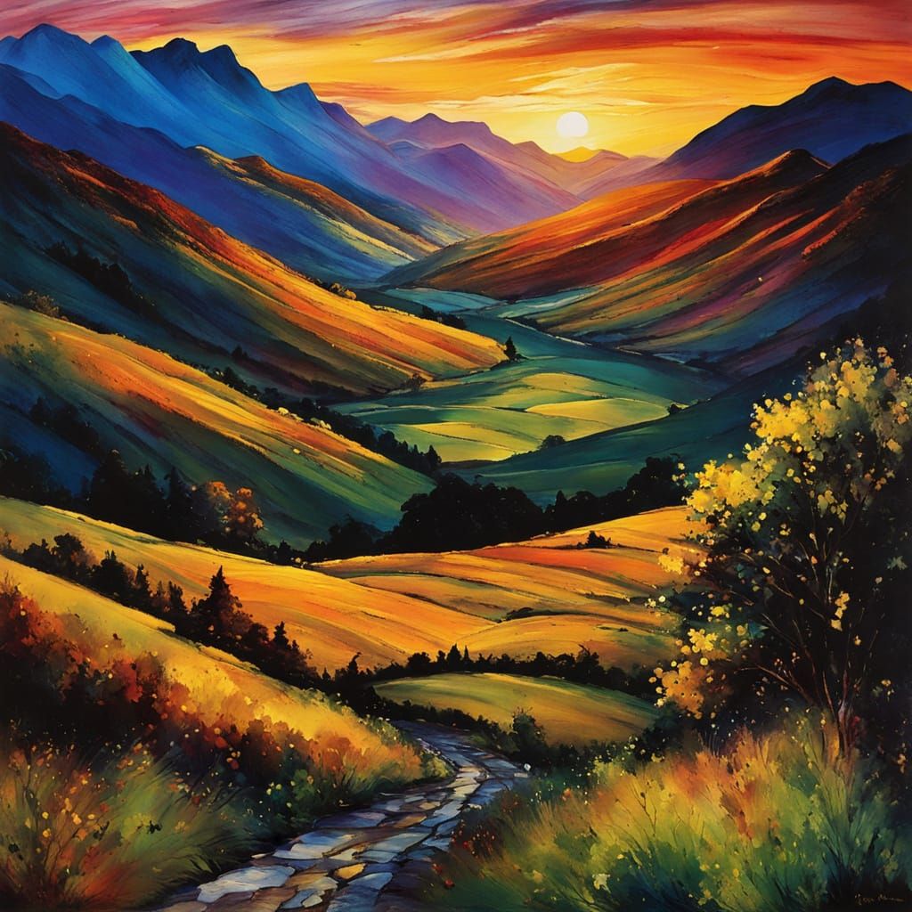 Radiant Valley View in Chiaroscuro Style