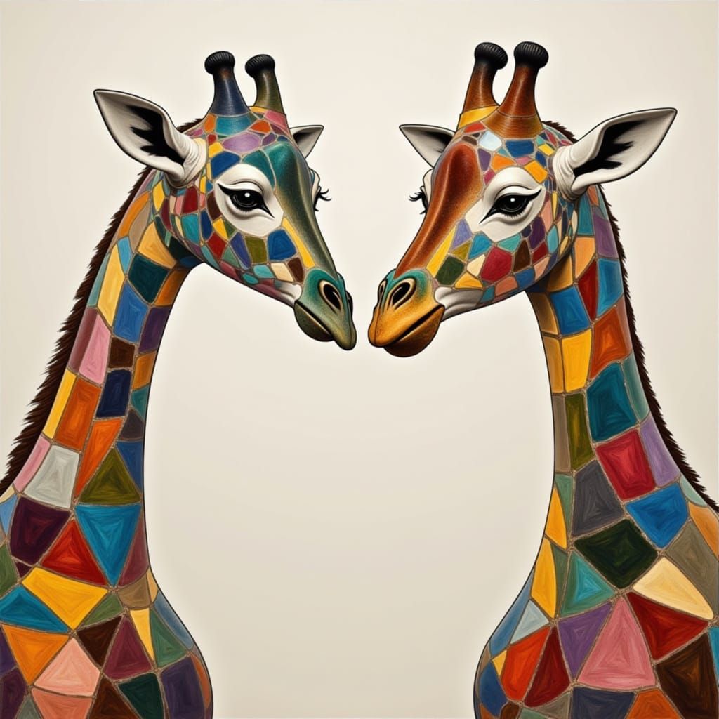 Two Giraffes in Colorful Abstract Style