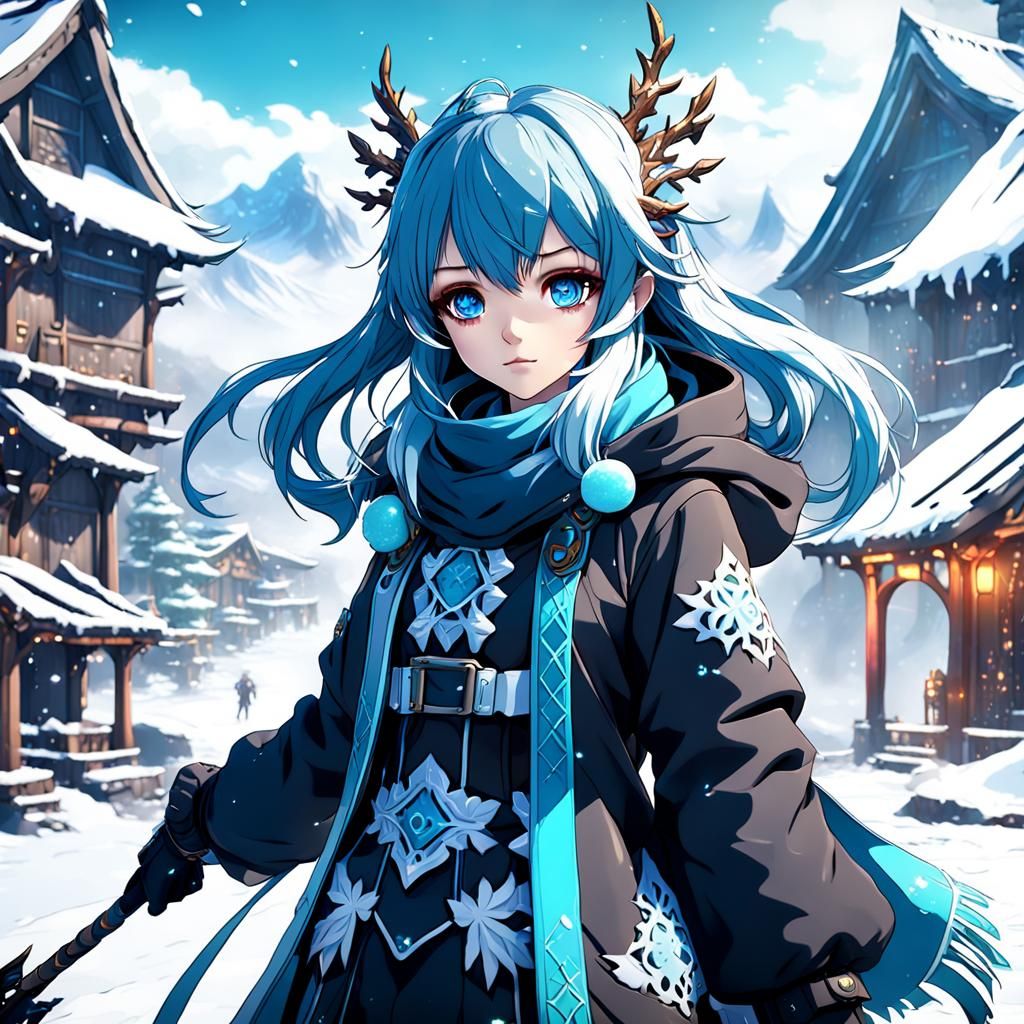 Anime Winter Girl in Detailed Fantasy Art