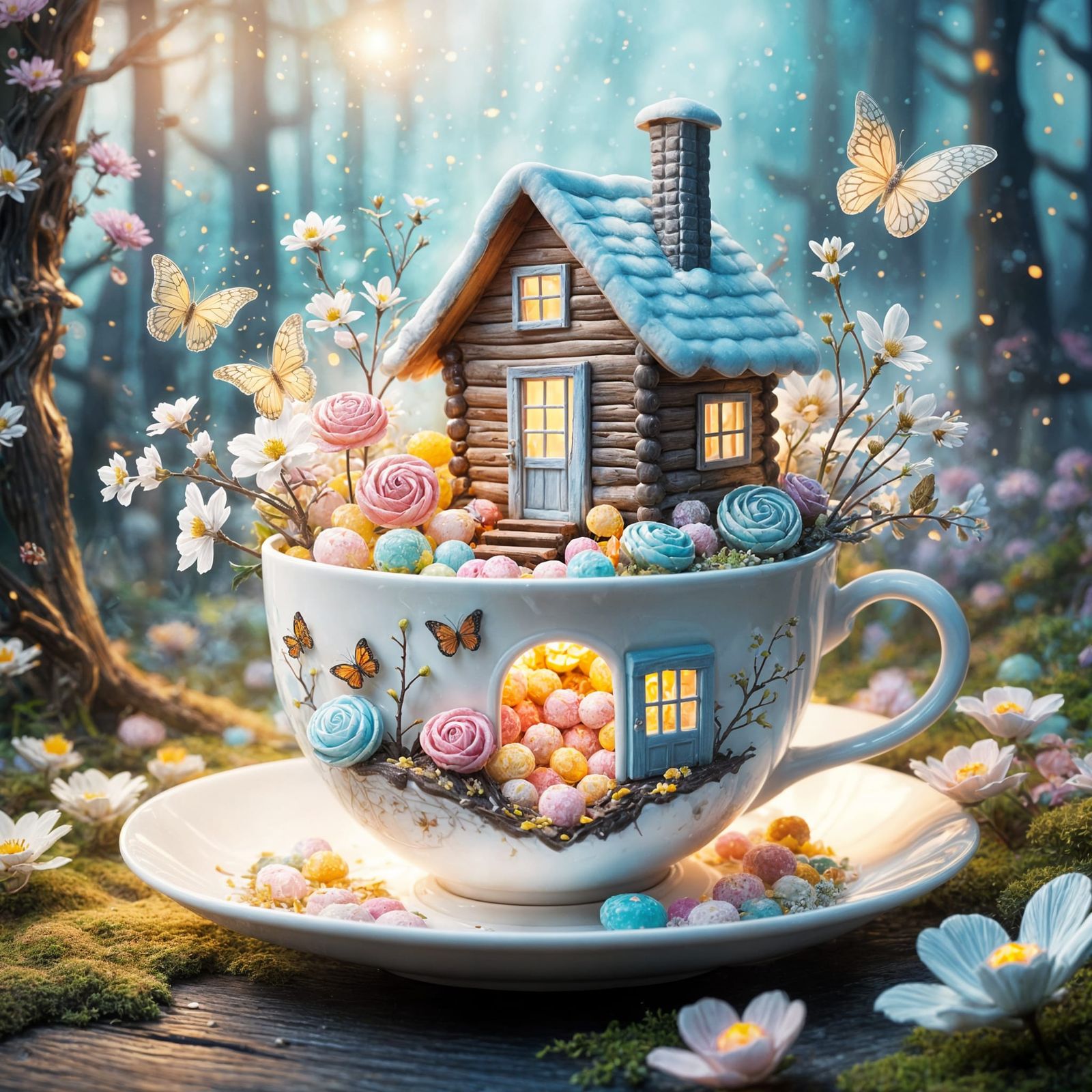Candy Cabin in Teacup: Hyperdetailed Digital Art