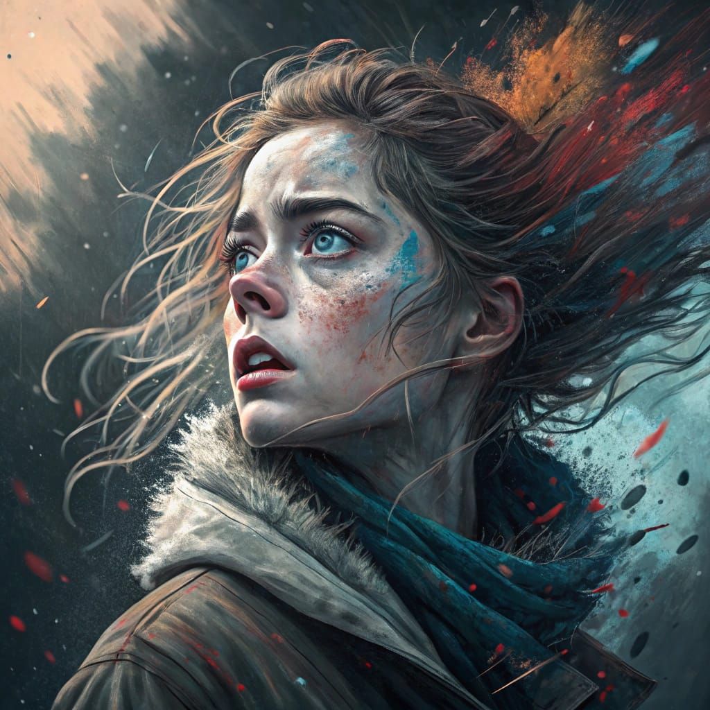 Surreal Portrait of a Woman in Turbulent Chaos