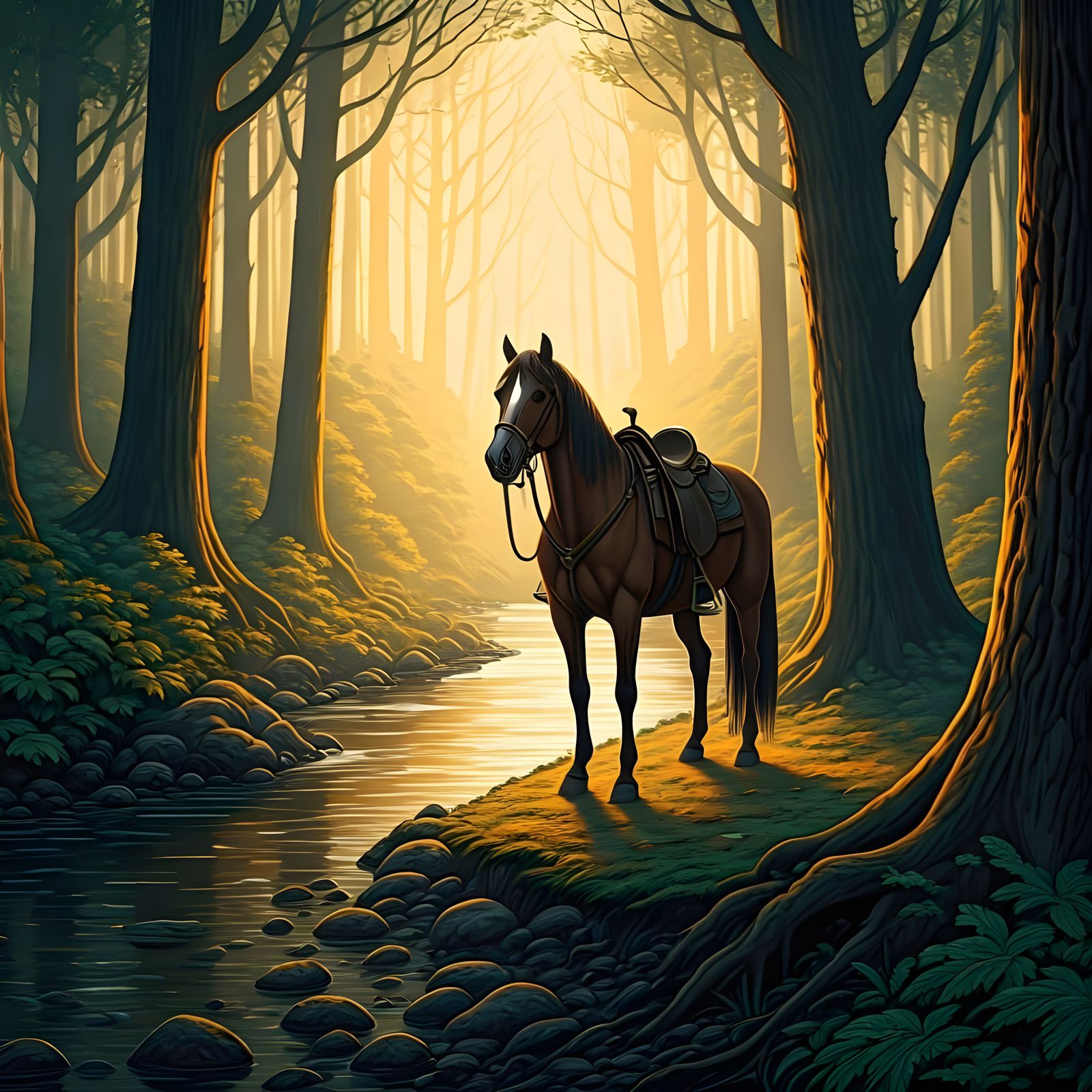 Horse in Lord of the Rings Forest Landscape
