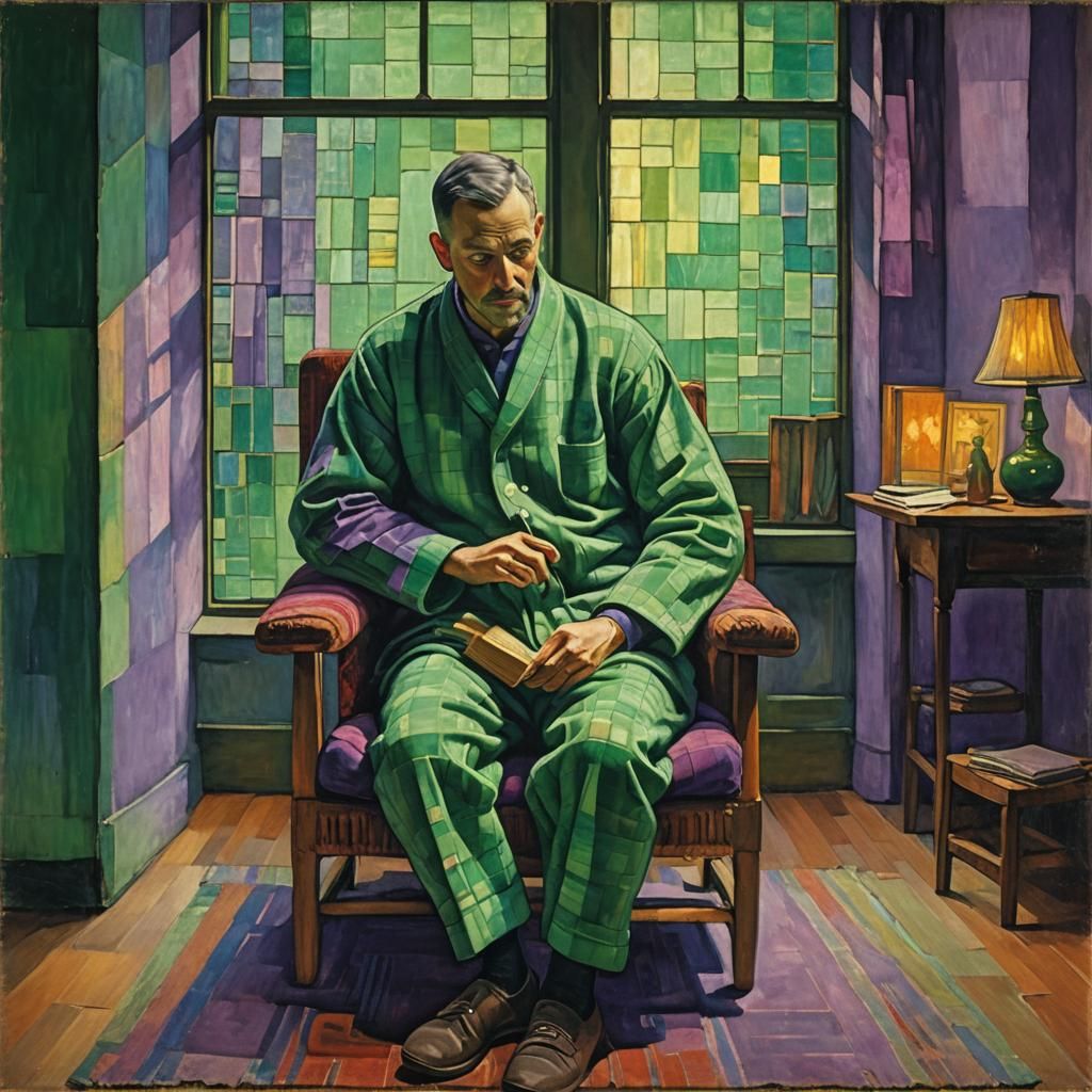 Men in Pajamas by Window: Academic Art Style