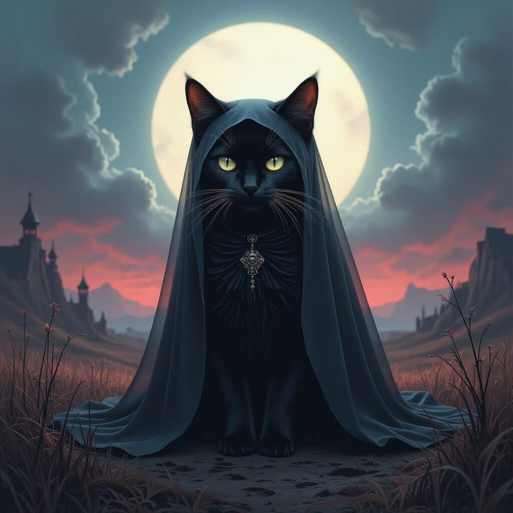 Solemn Gith Cat in Noir Landscape
