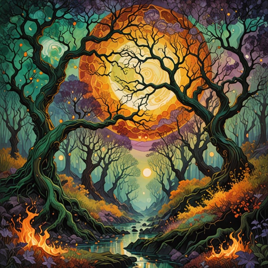 Vibrant Encaustic Woods in Iridescent Chaos