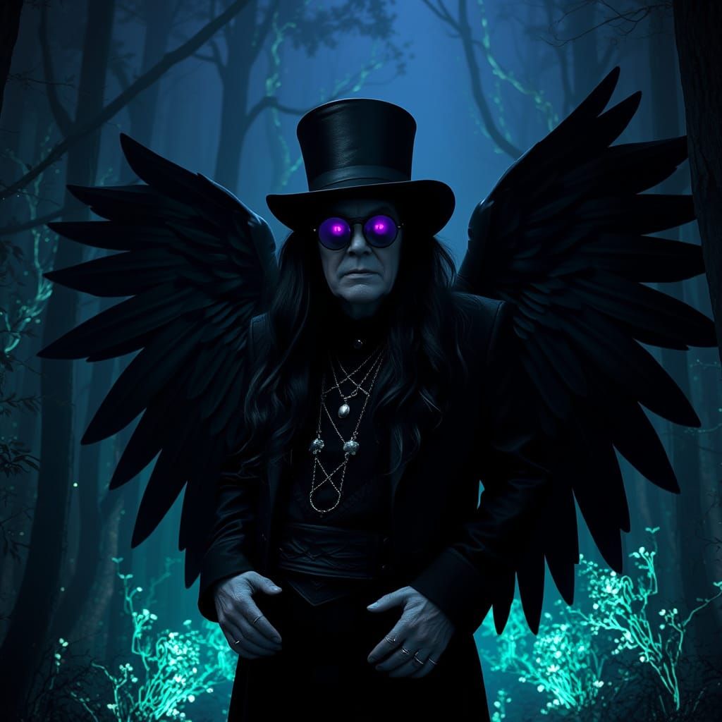 A hauntingly beautiful, ultra-realistic, finely detailed and designed cinematic photo of a long-haired gothic dressed Oz...