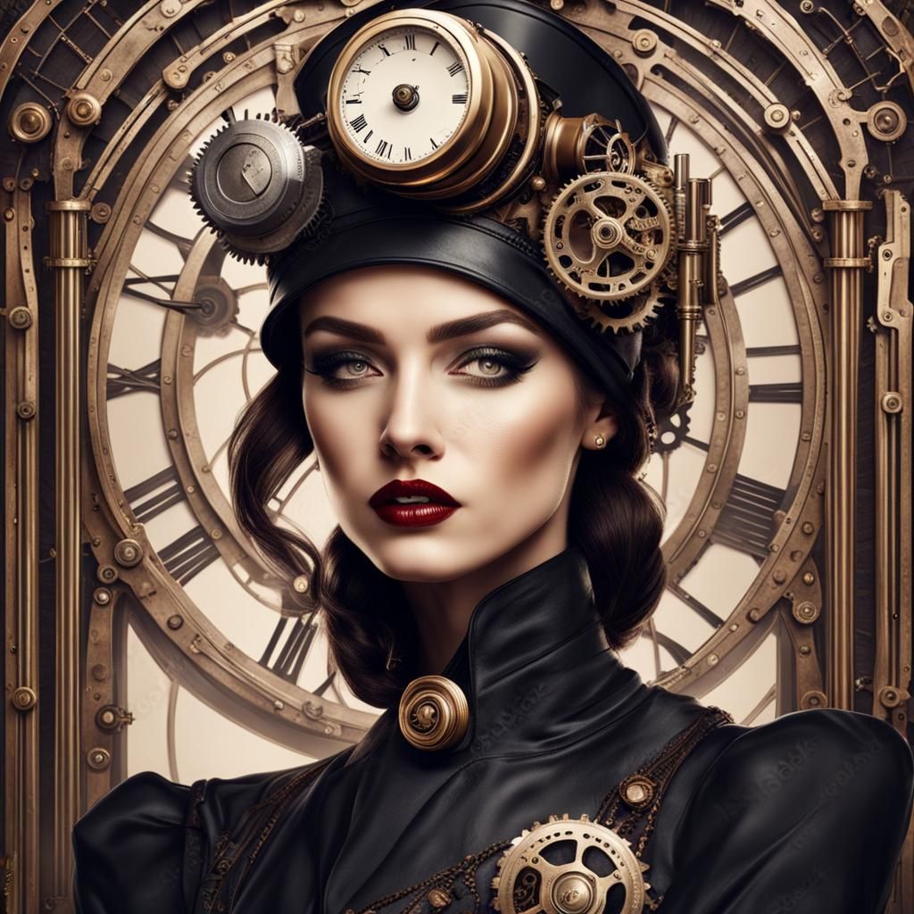 Art Deco Woman with Steampunk Engine